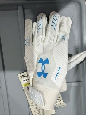 Under Armour White and Blue Player Football Gloves